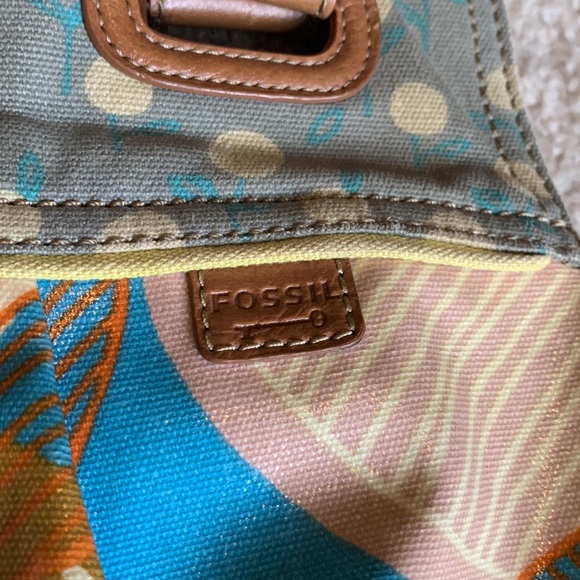 FOSSIL KEYPER waxed canvas w leather trim fun polka dot circle strip pattern - Picture 3 of 9